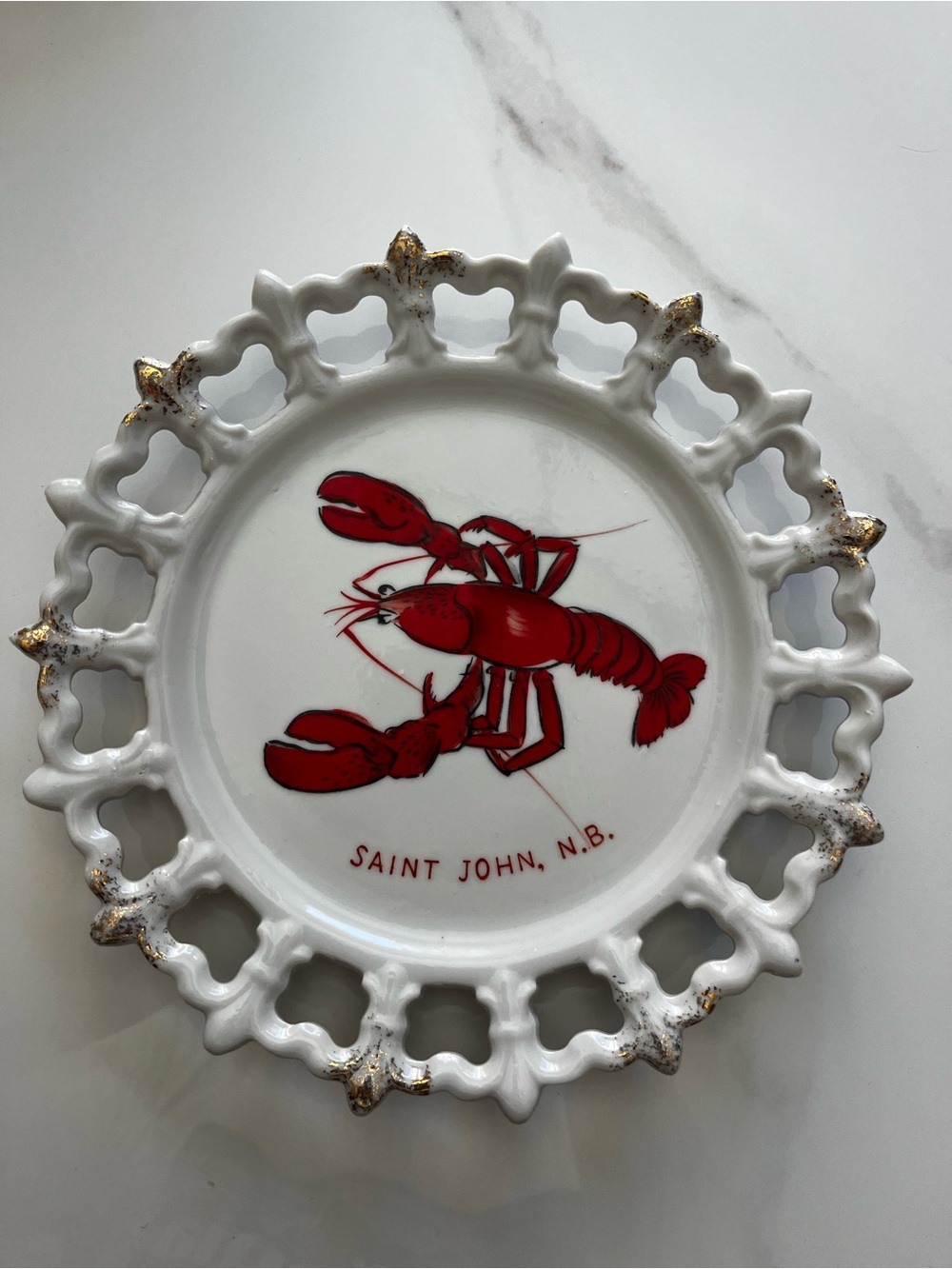 Japanese hand painted Saint John N.B. Lobster Porcelain Souvenir Dish